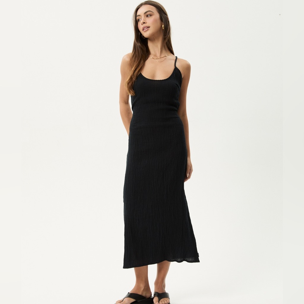 Afends Black Ribbed Midi Slip Dress
